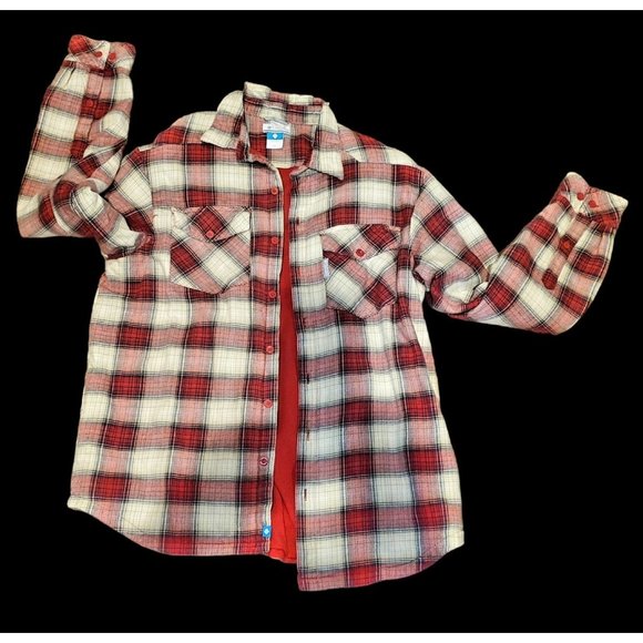 Columbia Other - Columbia fleece lined shirt buttoned up red white sz M may fit L excellent